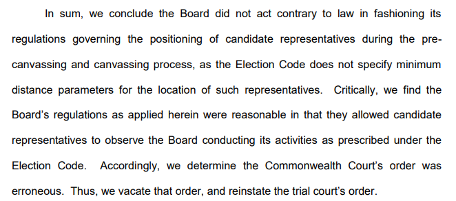 MikeSacksEsq's tweet image. Here's the PA Supreme Court's 5-2 majority opinion rejecting the Trump Campaign's claim that Republican observers didn't get "meaningful access" to watch the vote counting pacourts.us/assets/opinion…