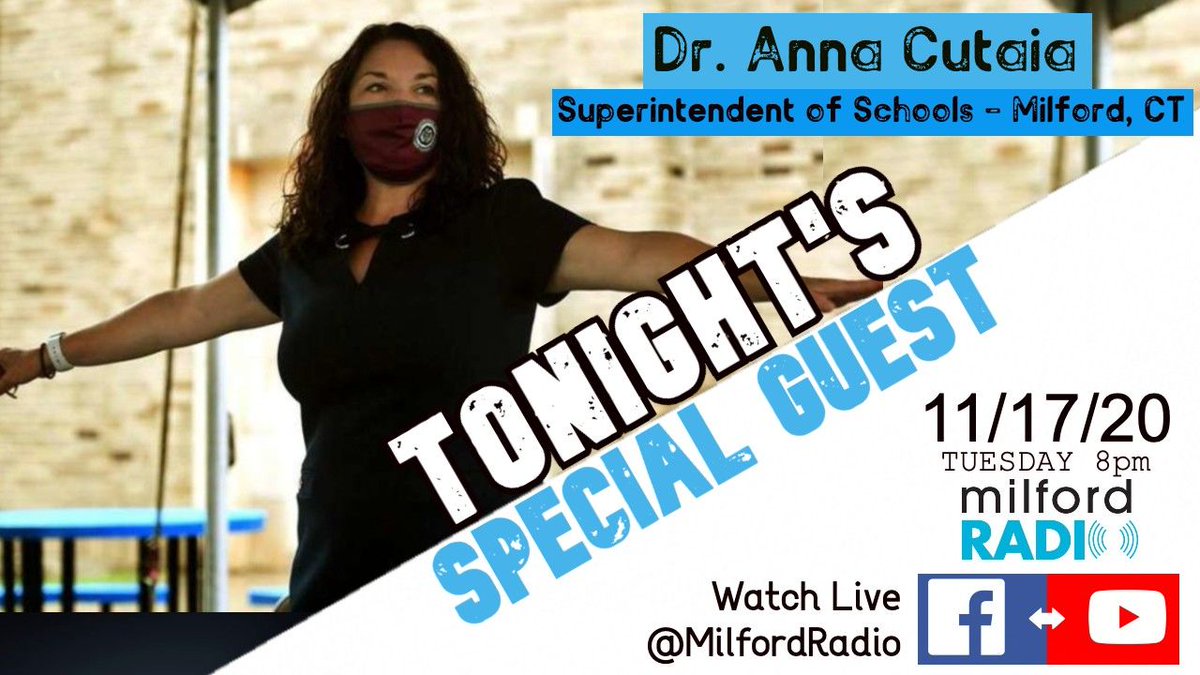 We will be going live tonight at 8pm with Dr. Anna Cutaia, Milford's Superintendent of Schools. Find us on FB (facebook.com/milfordradio) or YouTube (youtube.com/user/milfordra…). You're not going to want to miss this one, a ton of information will be downloaded onto us.  #milfordradio