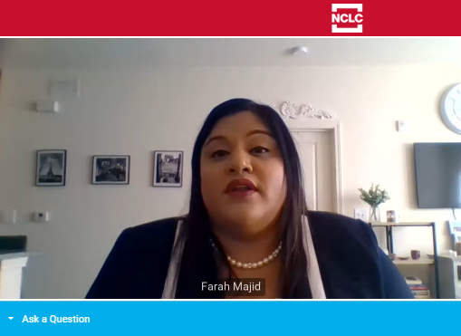 NCLC4consumers's tweet photo. Tashi Lhewa @LegalAidNYC, Farah Majid @LSAlabama, & Joe Villasenor (Legal Aid Society of San Diego, Inc.) focus on advising and defending judgment debtors & walk through a hypothetical case as a way of identifying the key strategic considerations. #VirtualCRLC #FairDebtCollection https://t.co/U71MPZRpq2