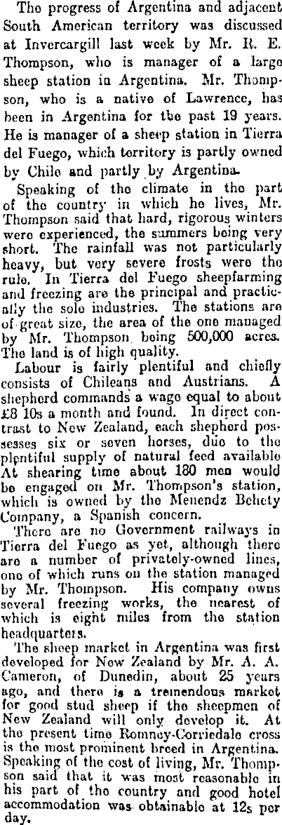 7/8 Today NZ's role in Tierra del Fuego's history is remembered in toponyms, architecture, & local genealogies. This is the town of Cameron, which is named after the famous NZer. In the '20s & '30s NZ's link with TdF was well-known here. Our newspapers regularly celebrated it.