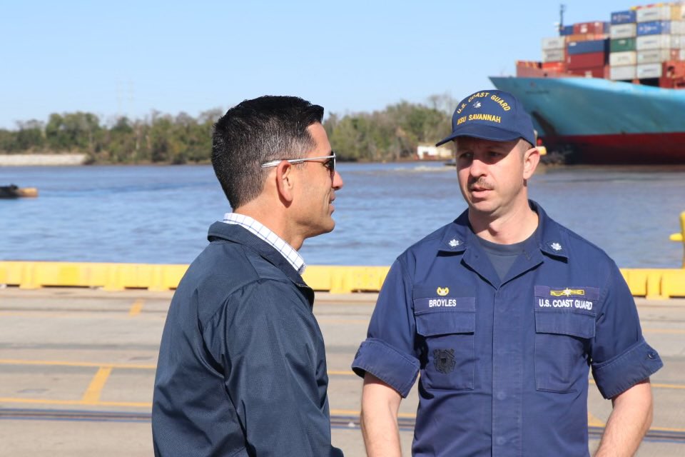 DHS_Wolf's tweet photo. Proud of the men and women of @CBP and @USCG keeping commerce safely moving into and out of the Port of Savannah. Economic security is homeland security. https://t.co/uHLKEXHryJ