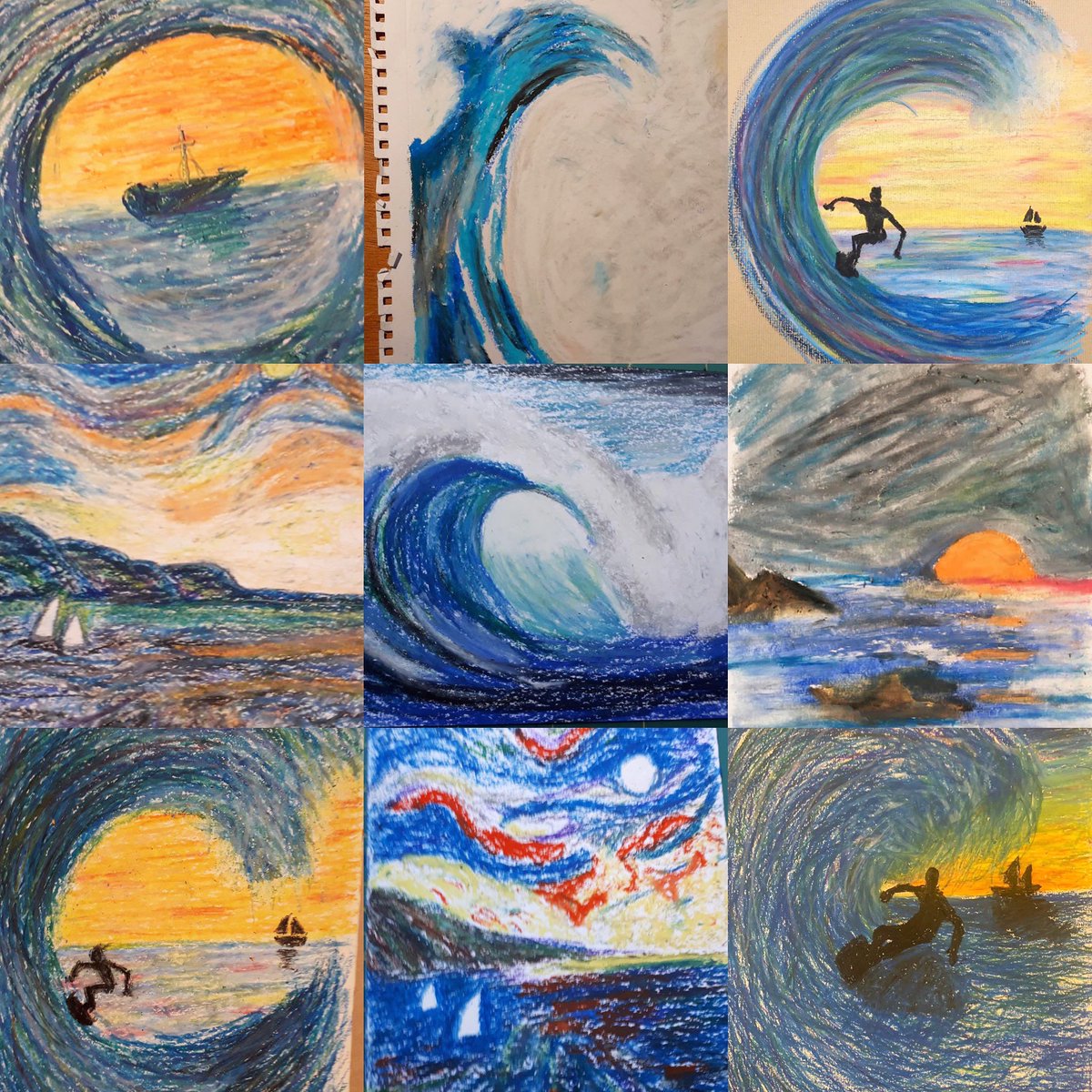 artschoolcreate's tweet photo. Wonderful waves from the class today. Dramatic aren’t they?
.
.
https://t.co/PrhMOrB3Bi
.
.
#oilpastel # drawinoil #oilpasteldrawings #shelldrawings
#createartschool #nottingham #notts #westbridgford #learntodraw # makeart https://t.co/r2vGUoMwST