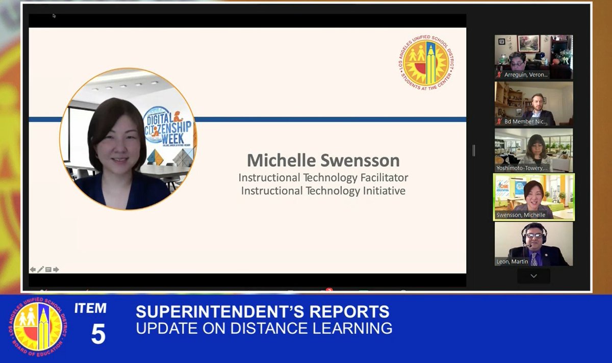 LAUSD_EdTech's tweet photo. This morning, Principal Leon & @MichelleSwenss1 from @CarsonSteam were featured speakers at today's @LASchools Committee of the Whole session to discuss their 21st century successes, especially as being #DigCitLeaders. https://t.co/AlpCofQYGf