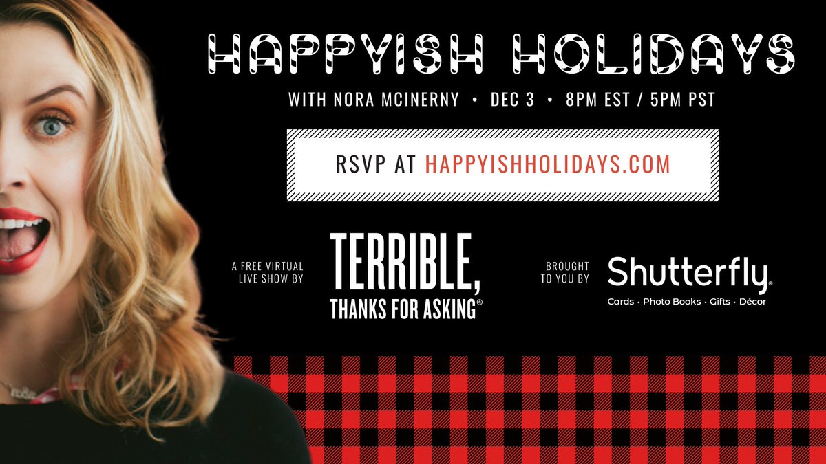 ttfapodcast's tweet photo. BIG NEWS! We’re planning a *free* Happyish Holidays livestream video event! It’s a holiday special for the rest of us. If you’ve always wanted to see TTFA live, this is your chance. RSVP and get more details at https://t.co/u3qQU8h9je. Brought to you by @Shutterfly. https://t.co/qaXxWCeHG6