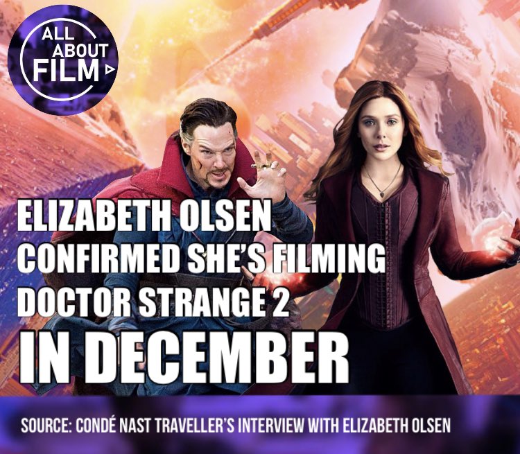 AllAbout_Film's tweet photo. BREAKING: #ElizabethOlsen CONFIRMES she will start filming #DoctorStrangeInTheMultiverseOfMadness in December!

Source: @CNTraveler 

#wanda #wandavision #scarlett #scarlettwitch #marvel #mcu #doctorstrange #benedictcumberbatch #tildaswinton #newyork #marvelstudios #marvelfilms https://t.co/0lgvHiPSp1