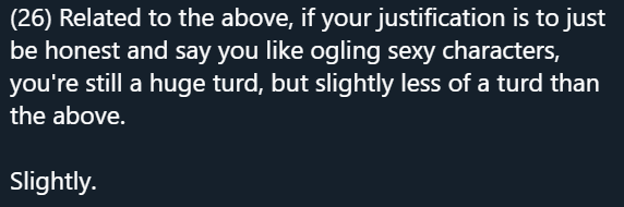 the problem isn't the boob armor, or the sexual appeal: it's the overrepresentation of straight white cis dudes in character design work. (I doubt OP would be as bothered if they imagined a lesbian creating characters they found hot w/these tropes.)more! diversity! in! design!!