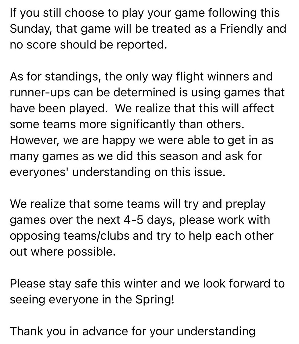 MOSA statement regarding the conclusion of the Fall 2020 season.