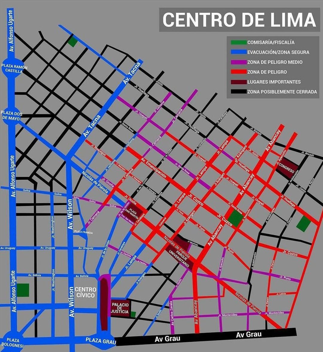 ArmyRevolu7ion's tweet photo. Un mapa del centro de Lima necesario para la marcha de hoy. #luchaperu #MarchaNacional #CongresoAsesino #PoliciasAsesinos https://t.co/cmEv0rPpdL