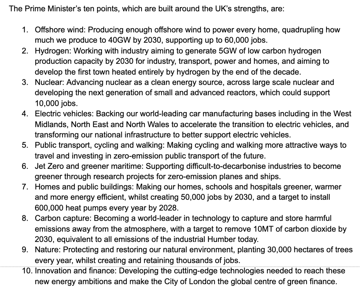 ++NEW++Boris Johnson 10point UK plan for "green industrial revolution" is outby 2030petrol/diesel ban40GW offshore"aim" for 5GW hydrogen4 CCS clusters++£ for big/small nuclearheat pump target, retrofit £++moreIs it a lot? Enough for net-zero? 1/