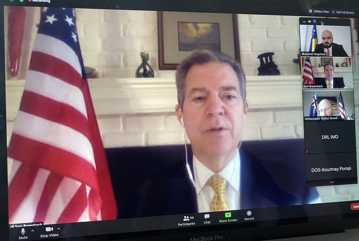 mbrajshori's tweet photo. Pleased to join @IRF_Ambassador Brownback at #FORB2020 to discuss freedom of religion or belief and challenges to it. #Kosovo remains strongly committed to #IRFBA. Our tradition of religious harmony is our driving force to promote these values w/#US and other partners at #IRFBA. https://t.co/DEbDUl0hj6