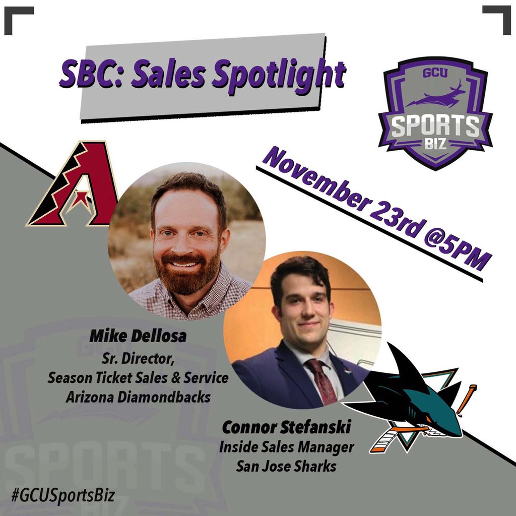 GCUSEBC's tweet photo. On November 23rd @ 5PM, SBC is hosting a Zoom call focusing on sports sales- a crucial part of every sports team.

Join us to widen your knowledge on the industry &amp; hear from great guests!

📍Zoom- link sent via email
📅November 23rd
⏰5-6PM MST 
💰Members only

#GCUSportsBiz https://t.co/soNekHEgvv