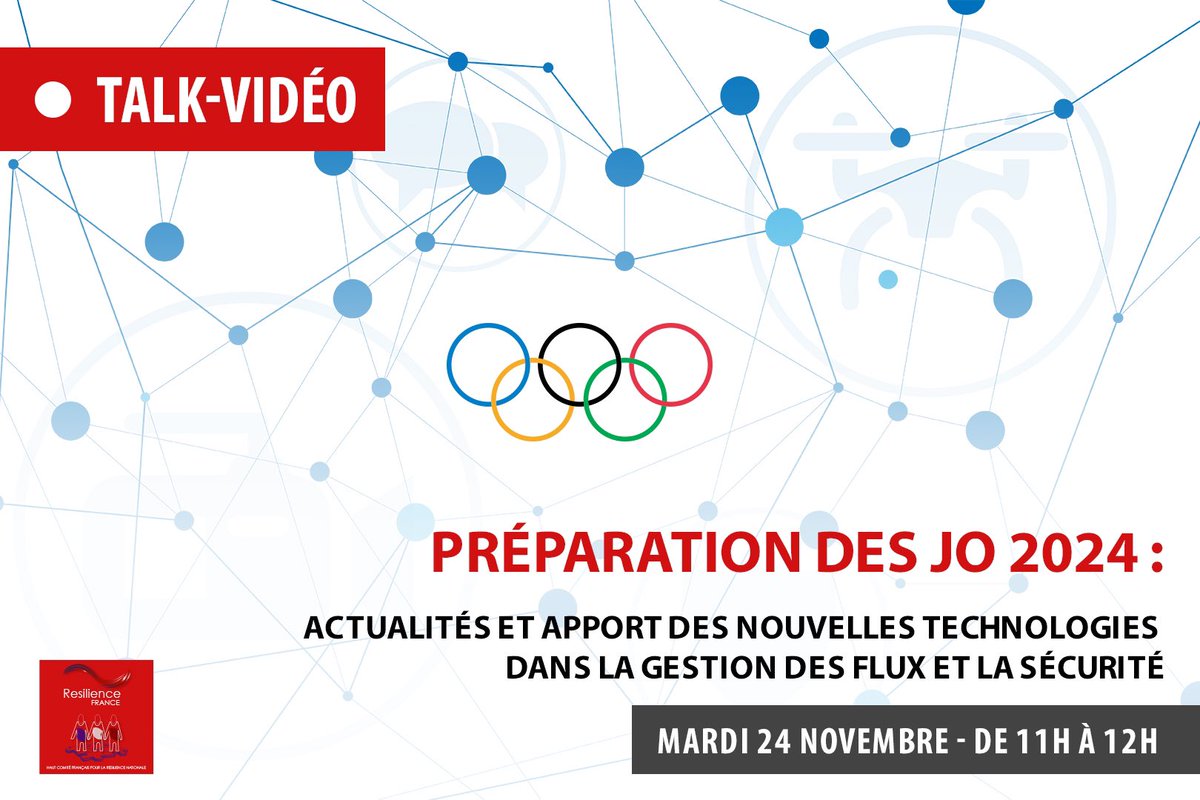 Fr_Resilience's tweet photo. #TalkVideo 💻 RDV le 24 novembre à 11h pour notre webinaire "Préparation des #JO2024 : actualités et apport des nouvelles technologies dans la gestion des flux et la sécurité"
👥 Un débat animé par Christian Sommade
✍🏻 Inscription : https://t.co/uv55tnV0wf https://t.co/54mwdsG4gM