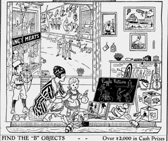 CDRH_UNL's tweet photo. This Omaha Morning Bee "puzzle picture" asks readers to "Find the 'B' Objects." There were cash prizes for the people who could find the most! This image could also make a great coloring book page. #NovemberDistractions #ChronAmParty https://t.co/H8moVZarLN https://t.co/FaF7ZoCAnF