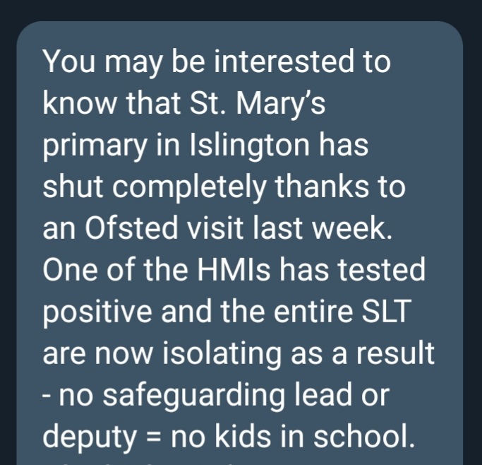 7/ Schools ask for more support, governments answer is to start sending Ofsted into schools, increasing workload and stress, and in some cases even bringing infection into schools.