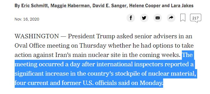 If the IAEA aren't alarmed by  #Iran's stockpile - currently far smaller than it was before the 2015  #NuclearDeal - perhaps we don't need to be eitherAnd yet the "stockpile" is now referred to in virtually every news piece on Iran, including the first para of the  @NYTimes piece.