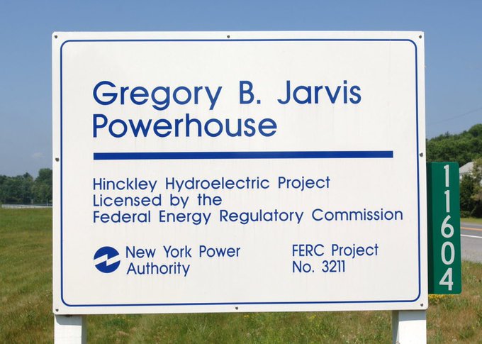 NYPAenergy's tweet photo. #TDIH (1981): Trustees approve application filing for federal license to build a small #hydro project at Hinckley Reservoir, by Utica. The project, named for Gregory B. Jarvis, an astronaut who grew up nearby &amp; died in the Challenger space shuttle tragedy, began operation in 1986 https://t.co/KPF2GEUSfL