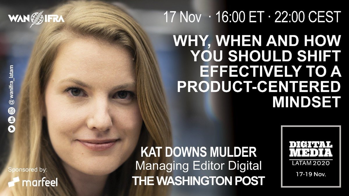 WashPostComms's tweet photo. Post Managing Editor @katdowns discussing how to be successful with a product-centric mindset at @WANIFRA_LATAM #DML20:
“Put the customers at the center of your product development process.” https://t.co/385eUphNpx
