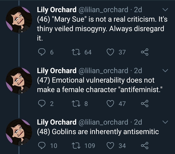 Mary sue is a very real criticism...Also:Jewish Person: "wait you think im a goblin?"