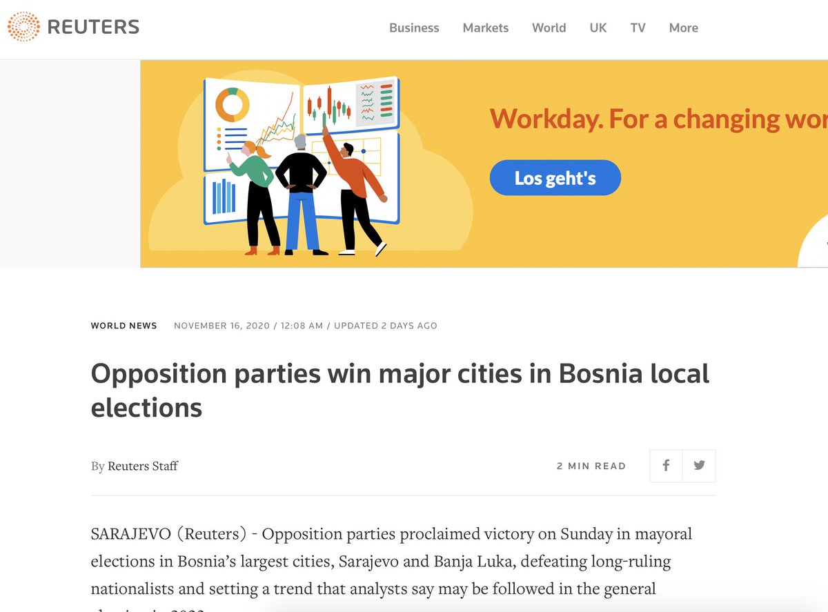 For  @Reuters Sunday's  #local  #elections   interrupted nationalist long-rule in Sarajevo where according to  @derStandardat voters "punished the ethnic thinking" by electing one mayor with "a non-Muslim name" & thus becoming "symbol of modernity."What really happened in  #Sarajevo?