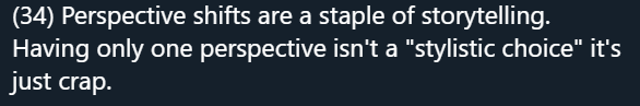 what did third person limited ever do to you? (as the author of a story YOU should probably know what everyone is doing & when, but that doesn't mean it has to be visible to the audience)