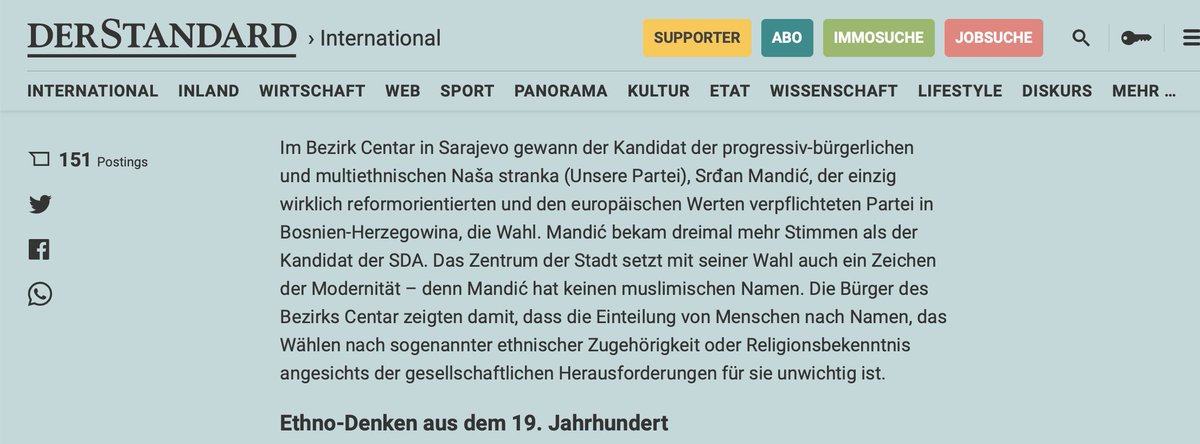 For  @Reuters Sunday's  #local  #elections   interrupted nationalist long-rule in Sarajevo where according to  @derStandardat voters "punished the ethnic thinking" by electing one mayor with "a non-Muslim name" & thus becoming "symbol of modernity."What really happened in  #Sarajevo?