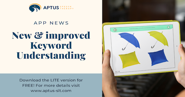 AptusSLT's tweet photo. We recently updated our popular comprehension app Keyword Understanding. It now has a brand new look. We've also just launched Keywords Understanding LITE so you can get a sample of the full version for FREE: https://t.co/ZWbS6AaIyA #slpeeps #dldseeme #devlandis #aphasia https://t.co/91lZSMi14c