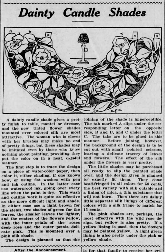 HistoryColorado's tweet photo. Make your own dainty candle shades! 🕯️ 

📰: The Lamar Register, September 22, 1909
#NovemberDistractions #ChronAmParty #ChroniclingAmerica https://t.co/iCE8Kdwaoy
