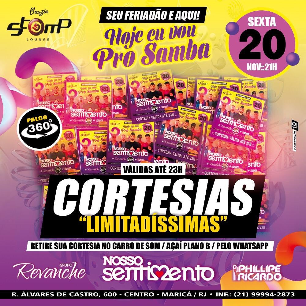 ClubMarica's tweet photo. 🎟️PEGUE SUA CORTESIA🎟️ *(Limitadíssimas)

👉No Carro de som / Açaí Plano B / Pelo Whatsapp ( 99994-2873)

⭕ SEU FERIADÃO É AQUI! ⭕
💃🎶Hoje eu vou Pro Samba🎶💃

E mais:
🎤Grupo Revanche
🎧DJ Phillipe Ricardo
🎧DJ Duda Mendonça

🗒️Sexta 20 de Nov :: 21h. https://t.co/ig4lSJcP6N