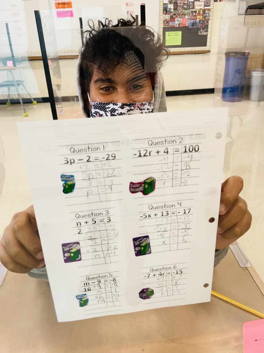 mathismythANG's tweet image. A little sticker goes a long way! I told them to smile with their eyes. 😁Check out their beautiful work solving Two-Step Equations ☺️ #proudteacher