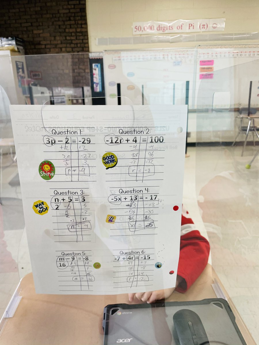 mathismythANG's tweet image. A little sticker goes a long way! I told them to smile with their eyes. 😁Check out their beautiful work solving Two-Step Equations ☺️ #proudteacher