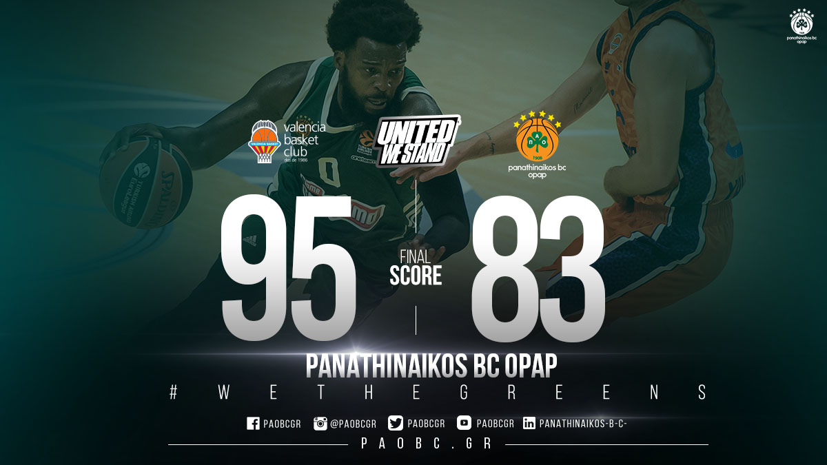 Paobcgr's tweet photo. Final score
@valenciabasket 🆚️ #paobc 95-83
#panathinaikosbcopap #WeTheGreens #UnitedWeStand #panathinaikos #EuroLeague #vbcpao https://t.co/78gHvrrTOo