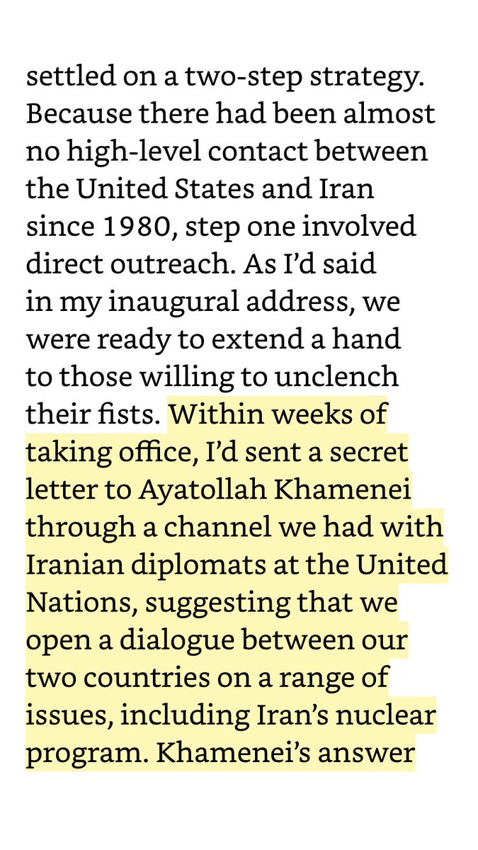 2. Obama writes that weeks into his presidency he wrote a secret letter to Iran’s Supreme Leader in the hopes of commencing US-Iran dialogue. Khamenei’s harsh response, Obama said, was tantamount to “the middle finger.”