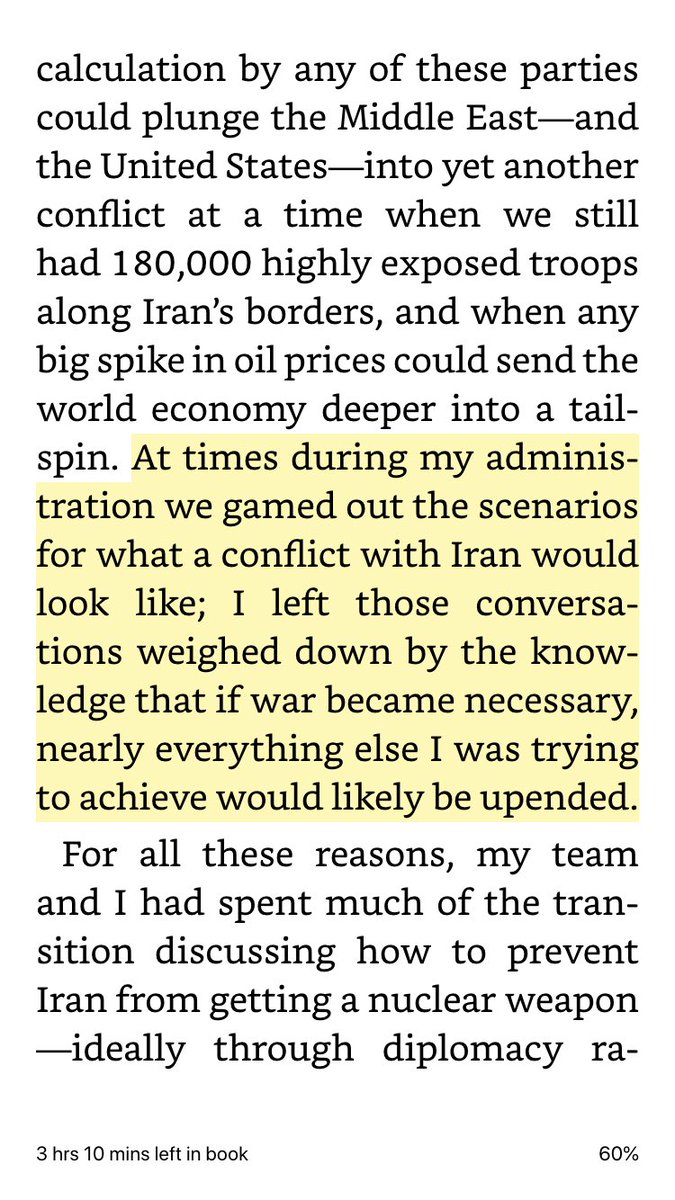 1. Obama’s memoir contains revealing insights—and useful lessons—about his Iran policy. Perhaps the central takeaway was his understandable concern that conflict with Iran could “upend” his entire presidency, just as the Iraq war upended George W Bush’s presidency.