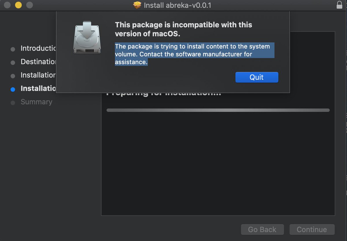 This package is incompatible with this version of MacOS