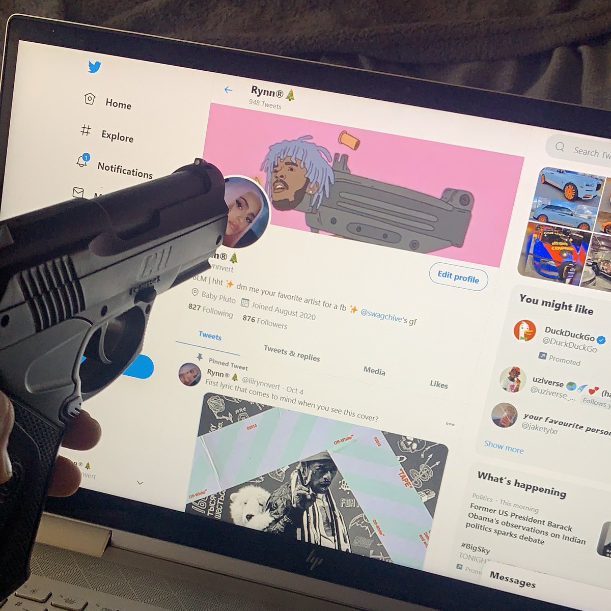 lilrynnvert's tweet photo. Reply to this and I’ll point a gun at your pfp https://t.co/eXjI4WXp7M