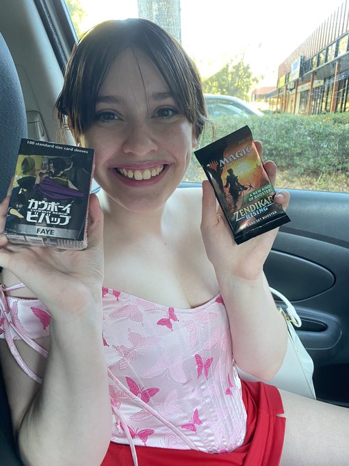 I look very dorky here but I bought my first IRL pack and I found these kickass Faye Valentine card sleeves
