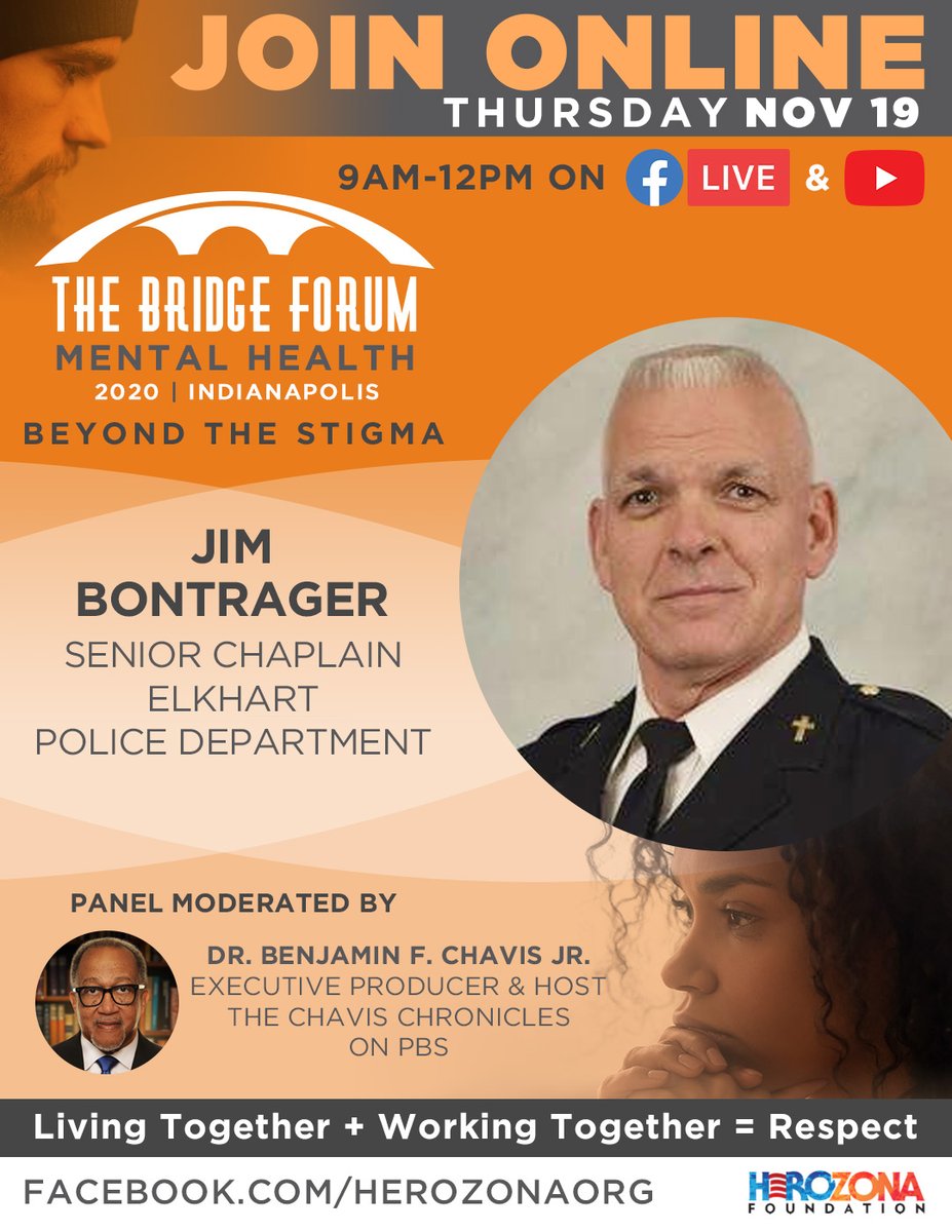 Mental Health is the focus for The Bridge Forum - Mental Health | Indianapolis (Part of the 2020 Series) by HeroZona Foundation. Join us online "Live" at 9:00am EST / 7:00am MST on Nov. 19th - qoo.ly/399nzx 

#HeroZonaFoundation