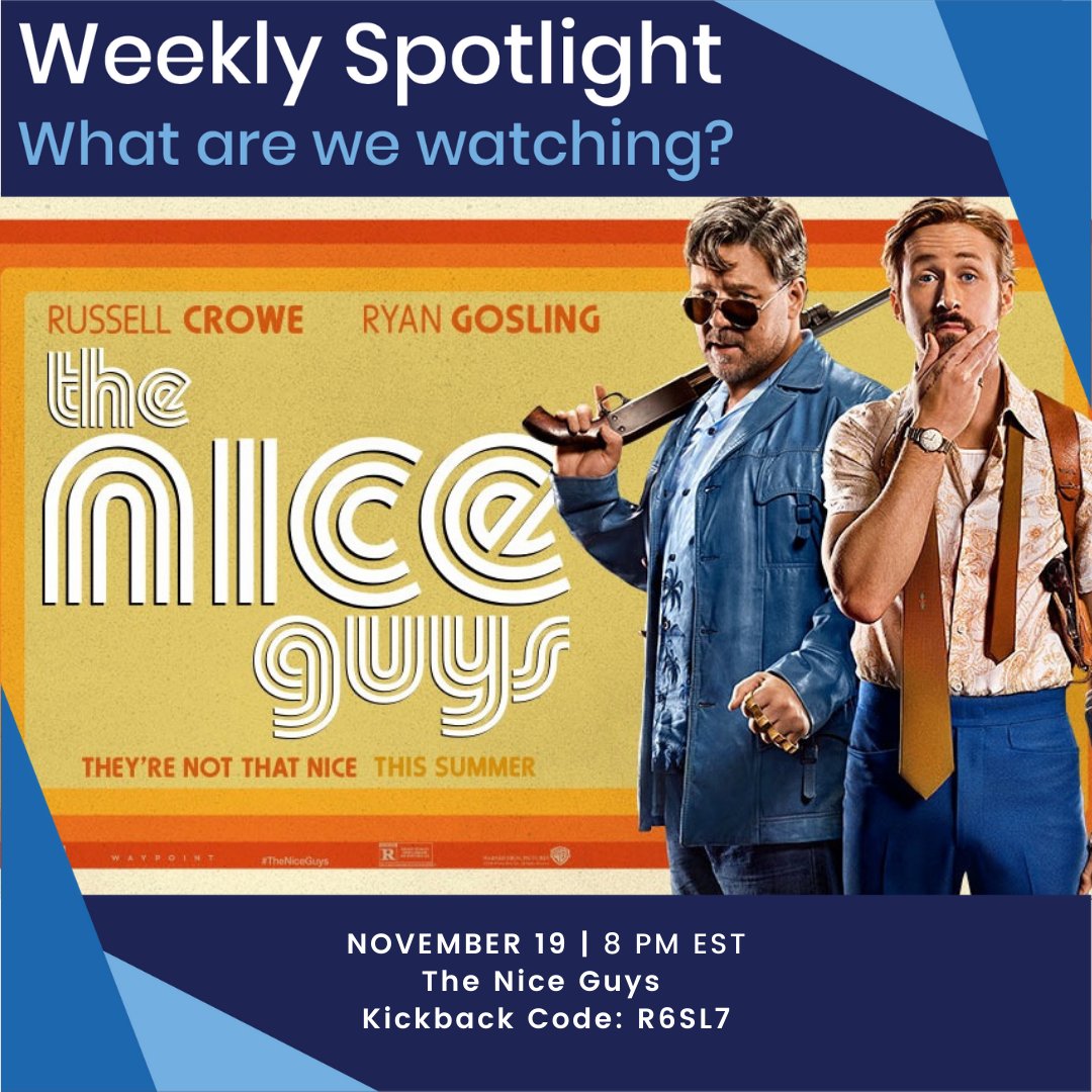 thepotato_tv's tweet photo. For our weekly movie night this Thursday, we are going to hold two movie kickbacks. One for The Nice Guys at 8:00 PM EST (kickback code: PG896). One for The Trial of the Chicago 7 at 8:00 PM PST (kickback code: R6SL7) Join us for a virtual movie night with friends on 11/19! https://t.co/MCEeSDUQCJ