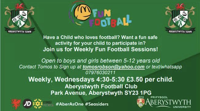 ❗️WEEKLY FUN FOOTBALL❗️

See details below for a fun and safe weekly activity for your little ones! 👇

#AberAsOne #Seasiders