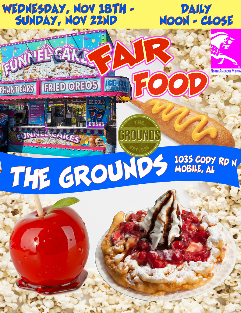 FAIR FOODS FOR AN EXTRA WEEK! 💚

Didn't get a chance to catch them while they were here at #GGSF2020?? Get your Fair Food Fix in The Grounds' parking lot tomorrow through Sunday!

Opening at 12pm each day, enjoy lunch and dinner at The Grounds!

#HappeningAtTheGrounds