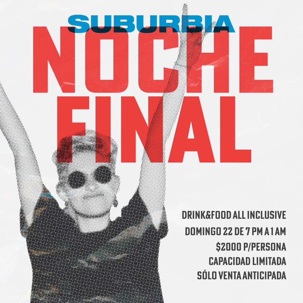 InMendozaMag's tweet photo. AGENDA:

Domingo 22 (víspera de feriado)

- SUBURBIA NOCHE FINAL -

Conseguí tu ticket all inclusive x WhatsApp: 2616163655

#allinclusive #rustico #mrramirez #pablodelis #lastnight #bar #suburbia #domingo #visperadeferiado #amigos https://t.co/QXIkIvQphS