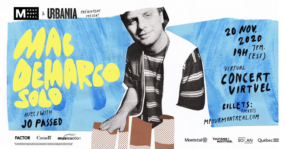 doNYC's tweet photo. Last chance to score your exclusive Mac DeMarco &amp; @jopassed virtual tickets for @mformontreal this Friday! #mpourmtl #mformtl
https://t.co/gdqNbPkRLX https://t.co/iE1g53IjMV