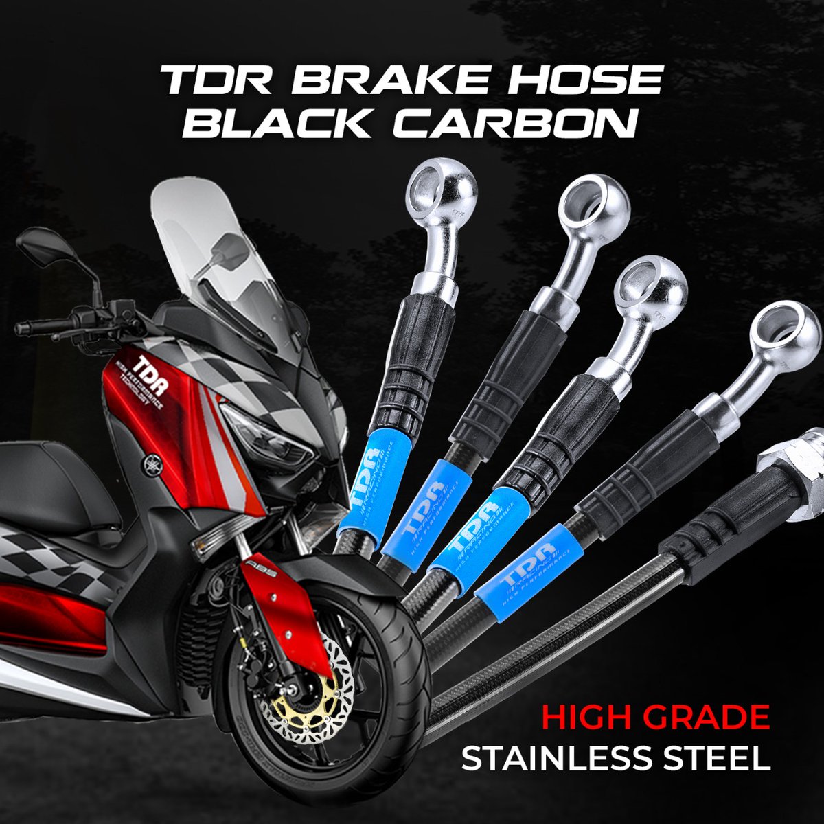 TDR_RACING's tweet photo. TDR Black Carbon Brake Hose developed with high quality stainless steel that allows no shape alteration towards master pump's high pressure. Steadily applicable in high temperature conditions.
X-Max ABS 👉 https://t.co/ExP0poaVfH
Forza 250 ABS 👉 https://t.co/fF2lpGevL7 https://t.co/fjmjJakhIy