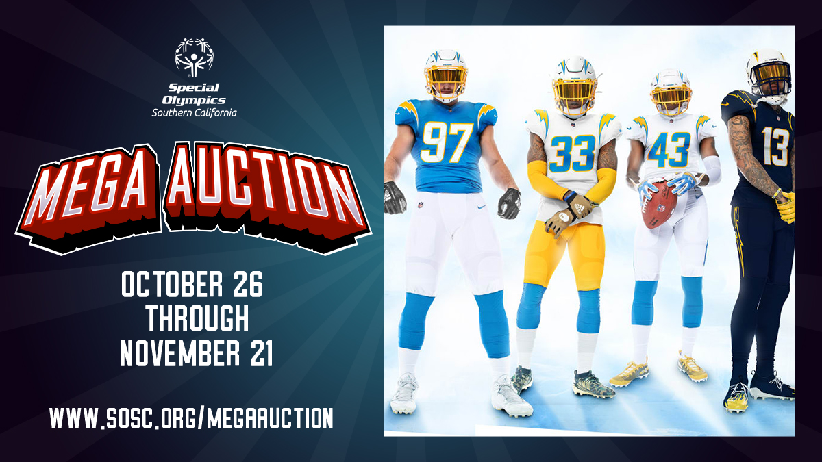 SOSoCal's tweet photo. We have a HOT new item on the SOSC #MegaAuction! Go to https://t.co/NpsS413O79 to bid on a 2020 Commemorative Football and @Chargers Swag to support Special Olympics athletes! #LAChargers #Chargers #WeAreSOSC #SOSCExtravaganza https://t.co/JFYo1Lig6s