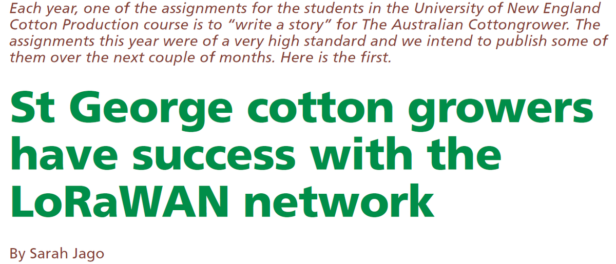 OK Soil (@cottonhubune) on Twitter photo Exciting stuff for the <a href="/UniNewEngland/">Uni of New England</a> and <a href="/CottonResearch/">CRDC</a> supported Cotton Course Students. <a href="/SaraJago3/">Sara Jago</a> is the first of this year's students to have her COTT Unit article published in the <a href="/AustCottonMag/">AustCottonGrowerMag</a> 2020 year book. We are told more will follow. Exciting stuff for the <a href="/UniNewEngland/">Uni of New England</a> and <a href="/CottonResearch/">CRDC</a> supported Cotton Course Students. <a href="/SaraJago3/">Sara Jago</a> is the first of this year's students to have her COTT Unit article published in the <a href="/AustCottonMag/">AustCottonGrowerMag</a> 2020 year book. We are told more will follow.