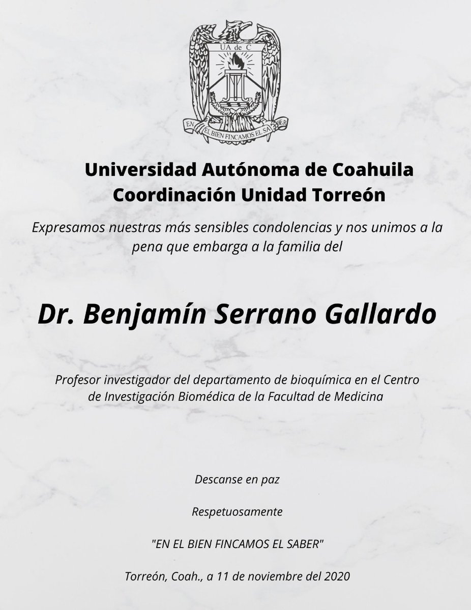 Sandralopch's tweet photo. Mi más sincero pésame para la familia del Dr. Benjamín Serrano Gallardo.

Descanse en paz. https://t.co/jYCm1QEvOu