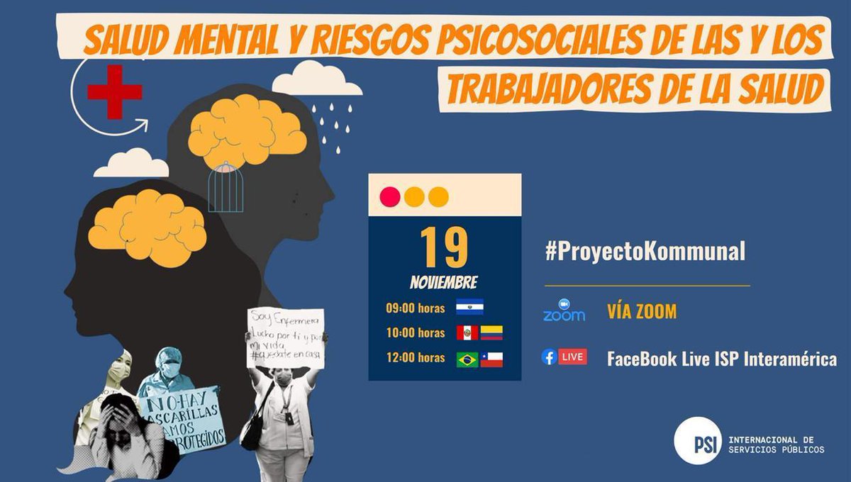 FedCut's tweet photo. Los/las invitamos al Encuentro Regional “Salud Mental y Riesgos psicosociales de las y los trabajadores de la salud en el marco del COVID” organizado por @ISPinteramerica.
🗓19 de nov
⏰10 am
➡️Inscripciones https://t.co/ehwm7uT2UX https://t.co/qUVk2i1CRF