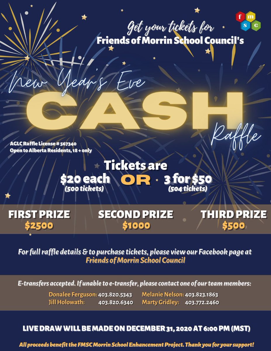 Support our new school rebuilt and have a chance to win. They make great stocking stuffers. Go to Friends of Morrin School Facebook page to order