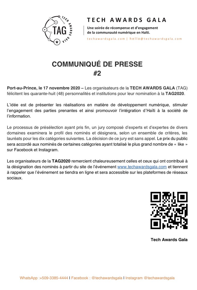 techawardsgala's tweet photo. Communiqué de presse #TechAwardsGala #TAG2020 https://t.co/QNeXYPrSmu https://t.co/ies3hvy1y8