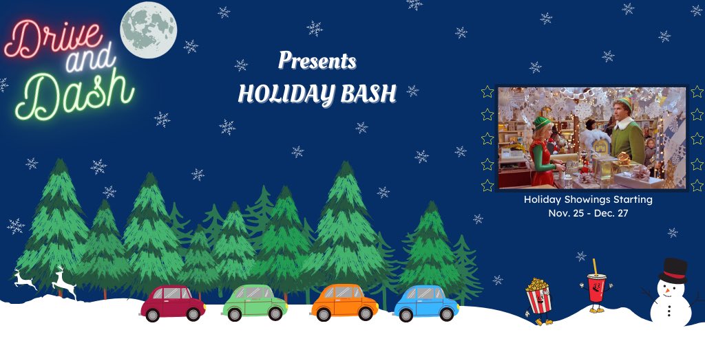 OopsItsDiana's tweet photo. Here is my campaign idea image for twitter. It is a drive in movie theater showing off their new holiday bash campaign. Since it revolves around the holidays they are going to be playing Christmas movies all through Nov 25 - Dec 27. #su2412 #holidays #movie https://t.co/2q9QsQaImY